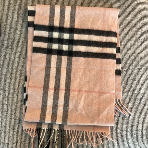 Burberry Pink and Black Checkered Scarf 100% Cashmere - Picture 2 of 3